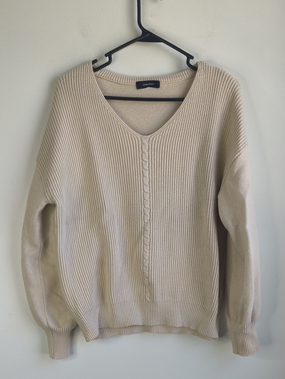 Cream V-Neck Cable-Detail Sweater